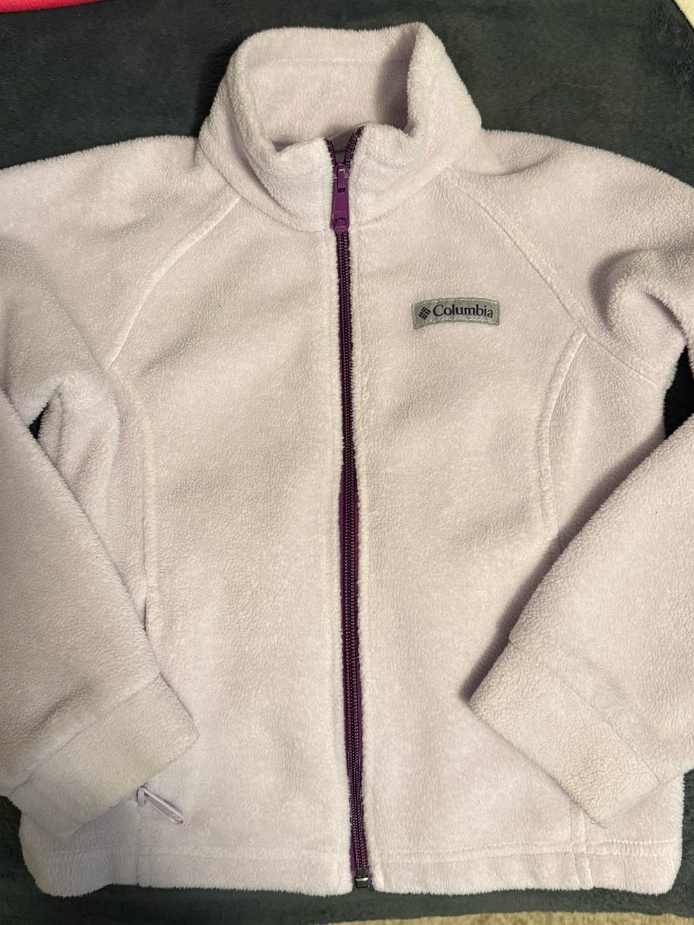 Columbia Pale Pink Fleece Jacket with Purple Zipper